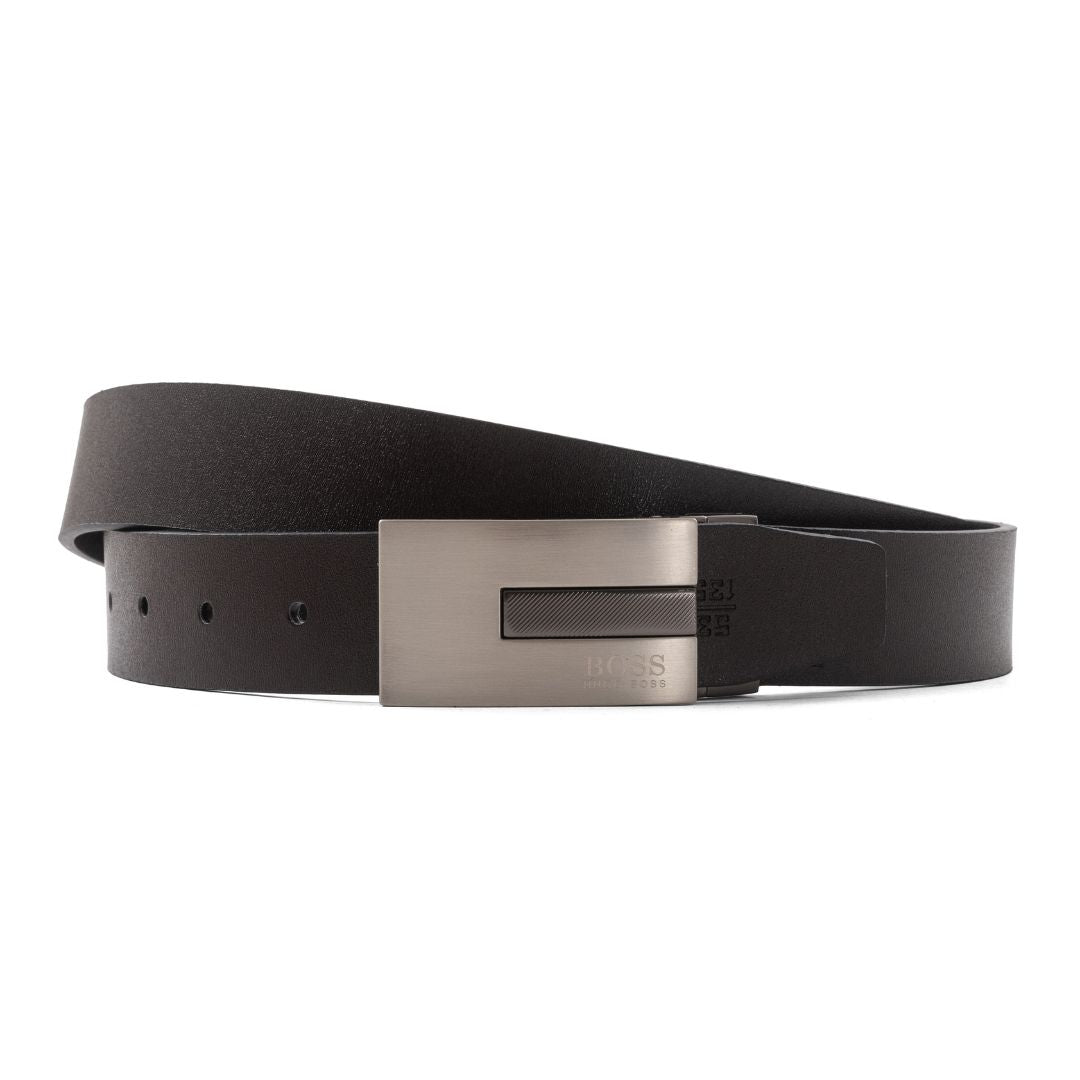 HUGO BOSS Reversible Leather Belt with Two Buckles – Black/Brown