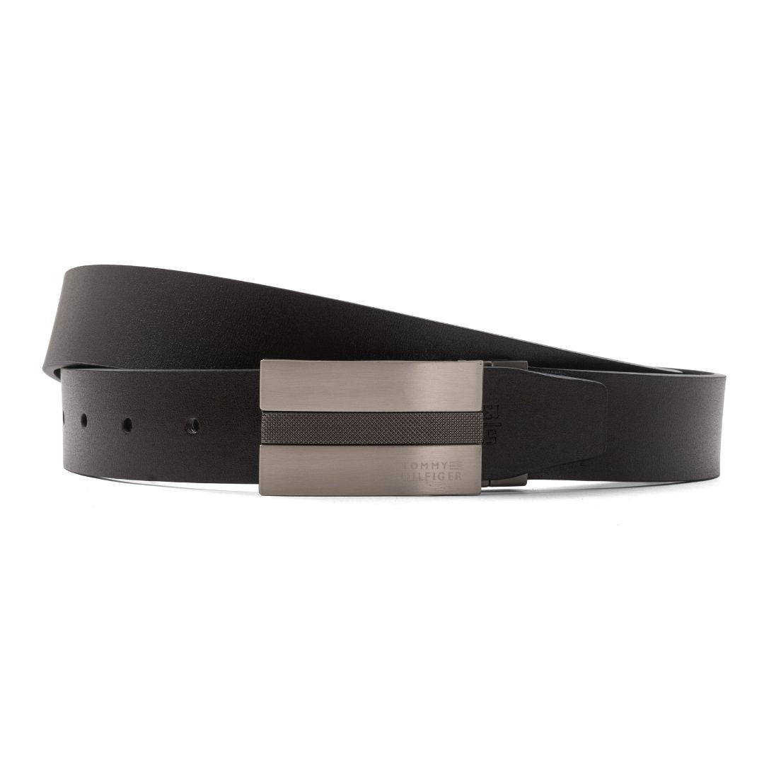 Tommy Hilfiger Reversible Leather Belt with Two Buckles – Black/Brown