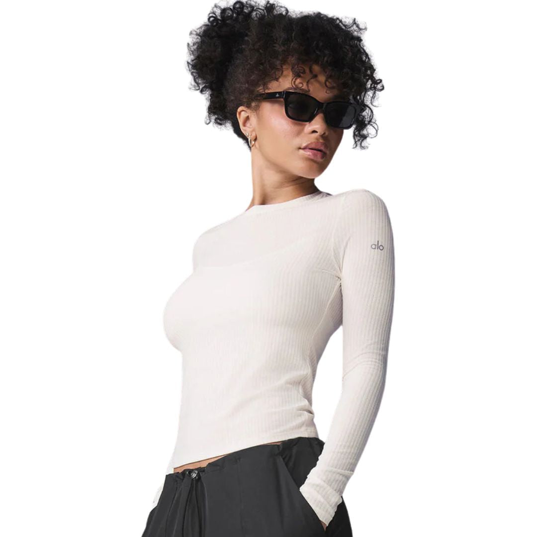 Alo Yoga Ribbed Sea Coast Long Sleeve Women - White / M