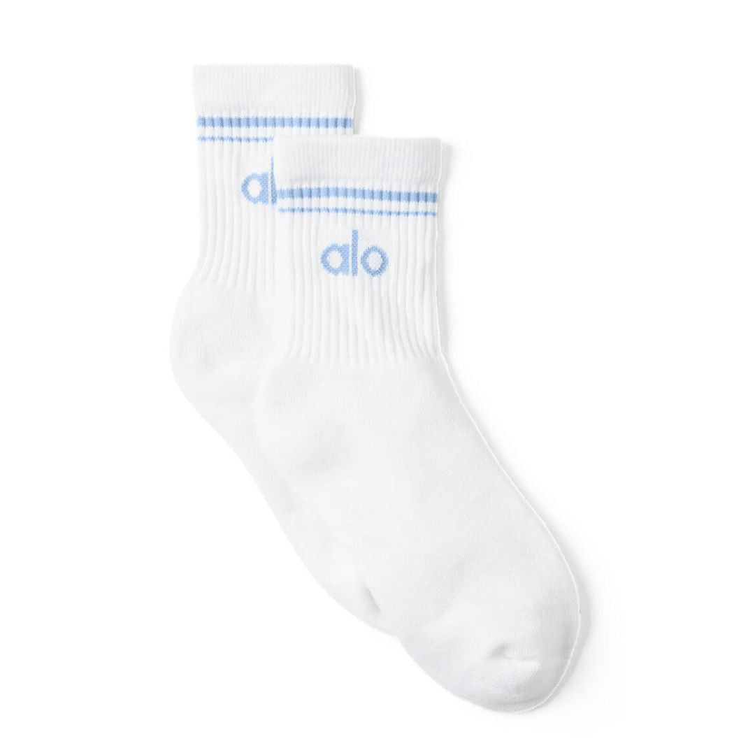 Alo Yoga Unisex Half-Crew Throwback Sock - WHTBLU - White/ Blue / S