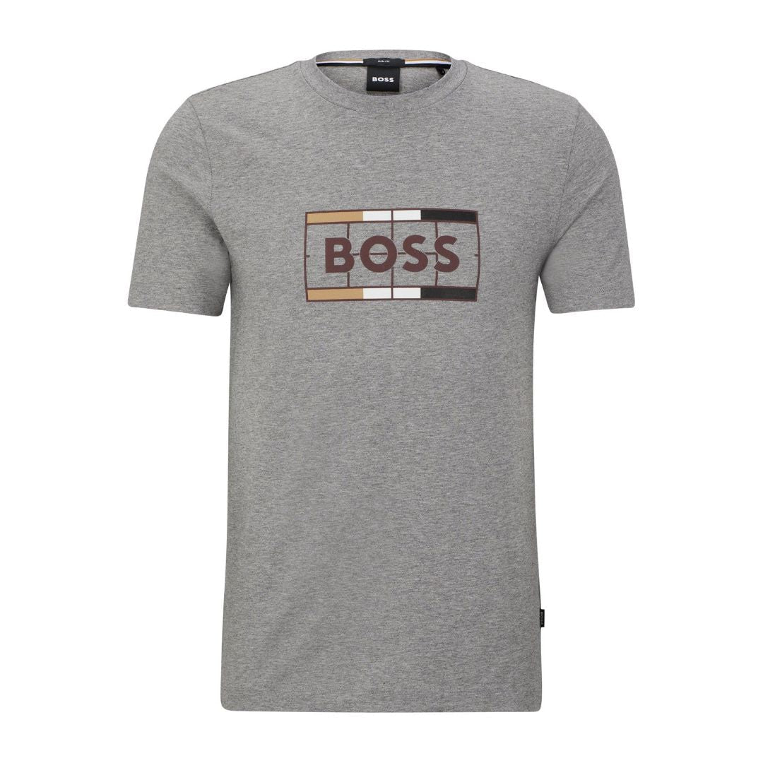 BOSS T-Shirt Cotton Jersey Typographic Art Men 50486210-GRY