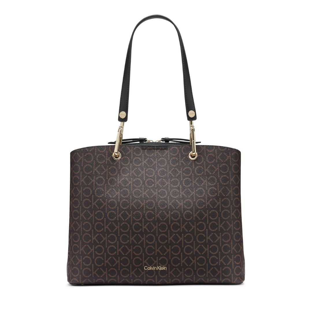 Calvin Klein Garnet Monogram Triple Compartment Tote Bag - BRN - Brown