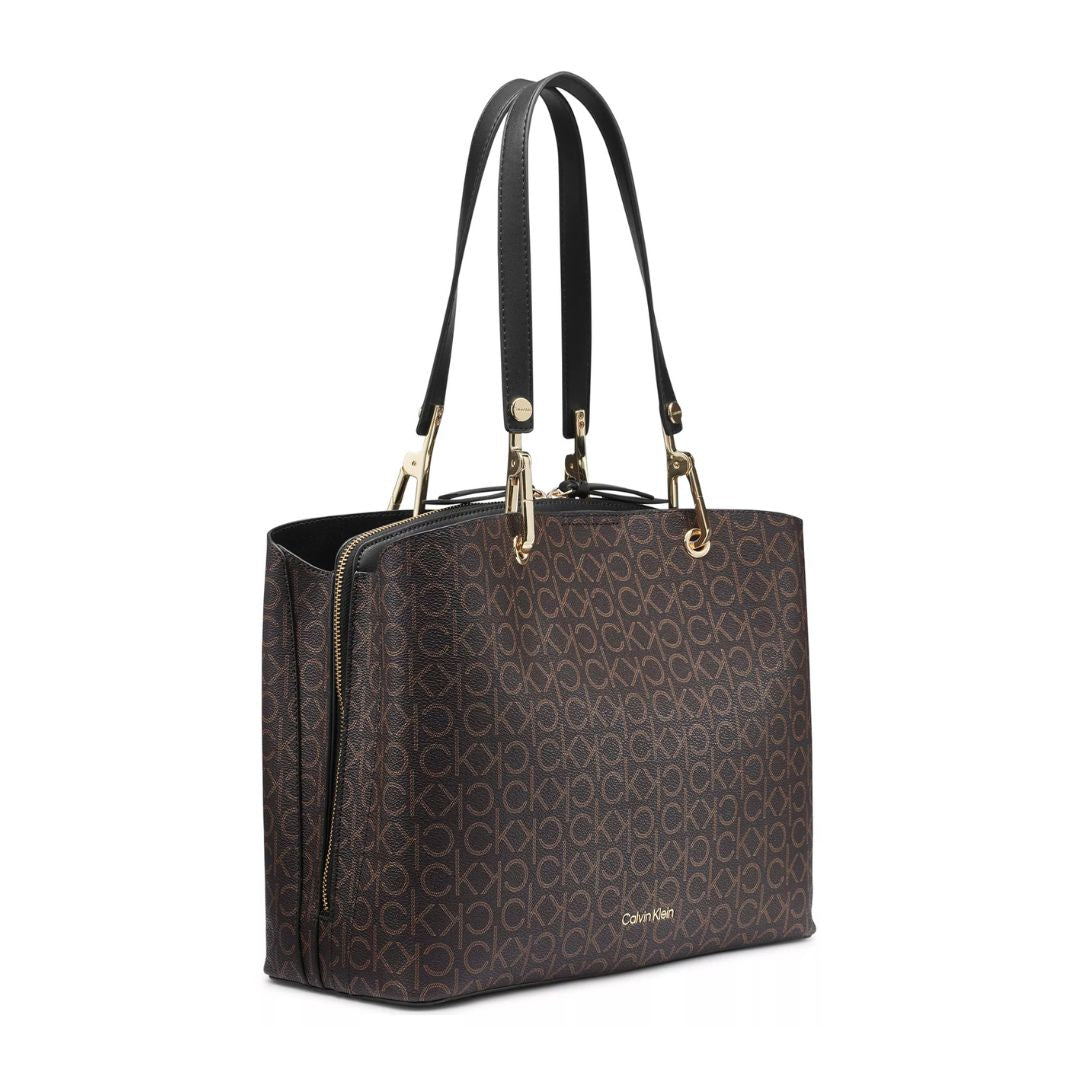 Calvin Klein Garnet Monogram Triple Compartment Tote Bag - BRN - Brown