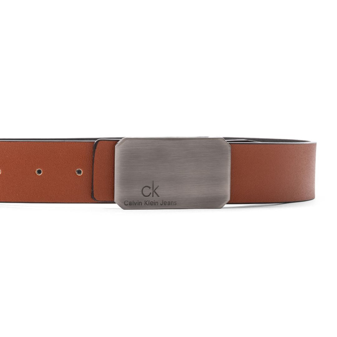 Calvin Klein Leather Plaque Belt B3-TAN - Tan / OS