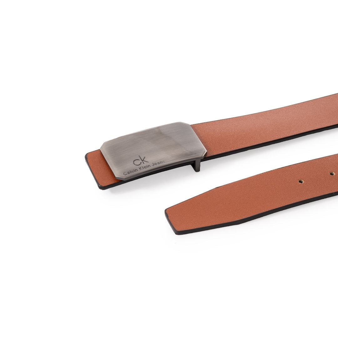 Calvin Klein Leather Plaque Belt B3-TAN - Tan / OS
