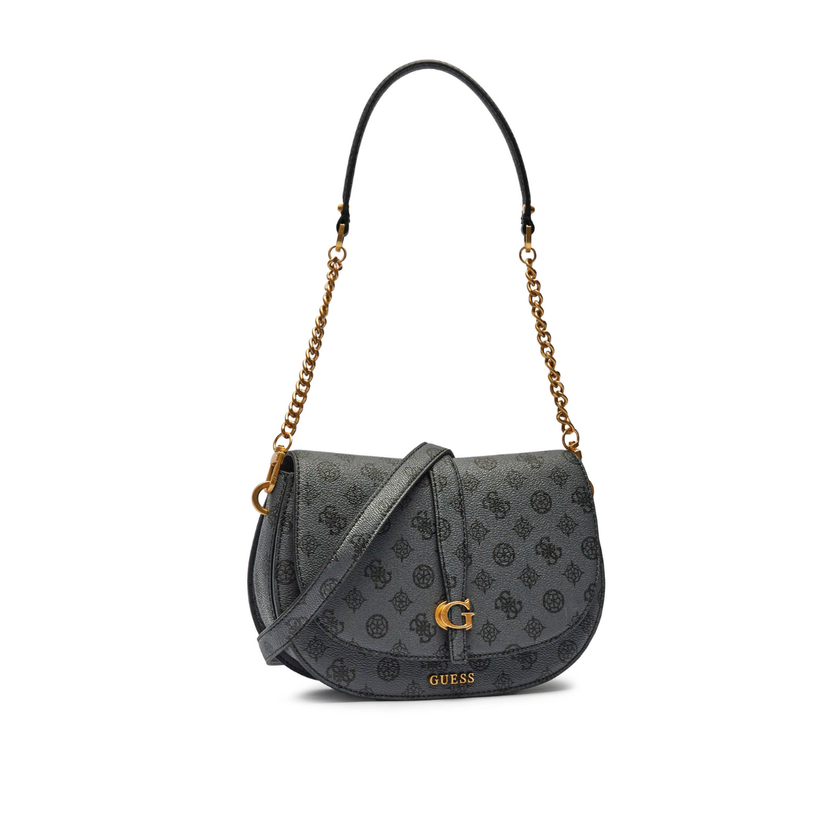 GUESS Kuba Tri Compartment Flap Shoulder Bag Charcoal Logo Charcoal Logo -COOL - Coal