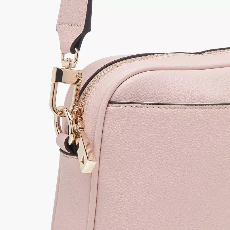 Guess Meridian Textured Crossbody Bag with Zip Closure and Detachable Strap - Pink