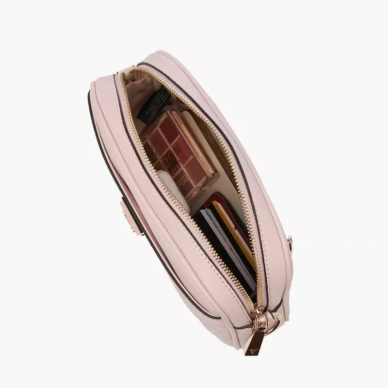 Guess Meridian Textured Crossbody Bag with Zip Closure and Detachable Strap - Pink