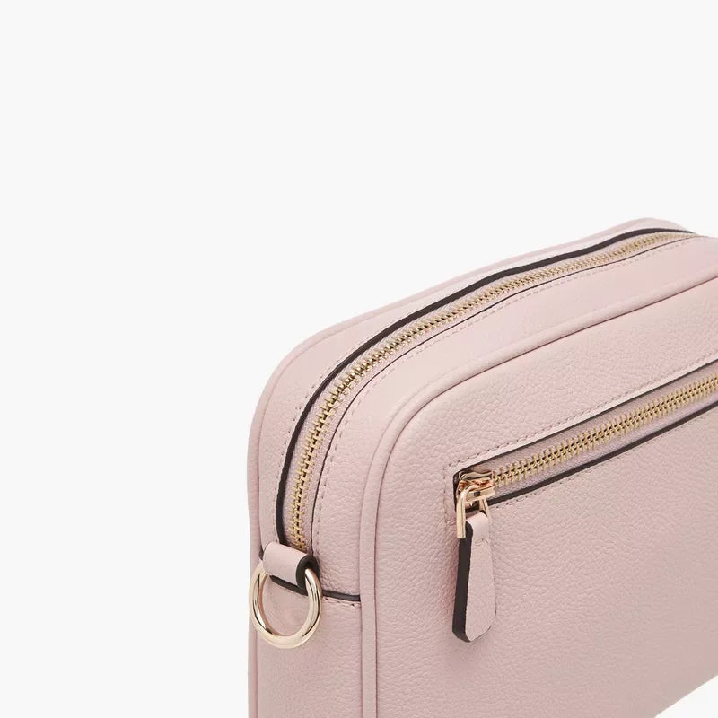 Guess Meridian Textured Crossbody Bag with Zip Closure and Detachable Strap - Pink