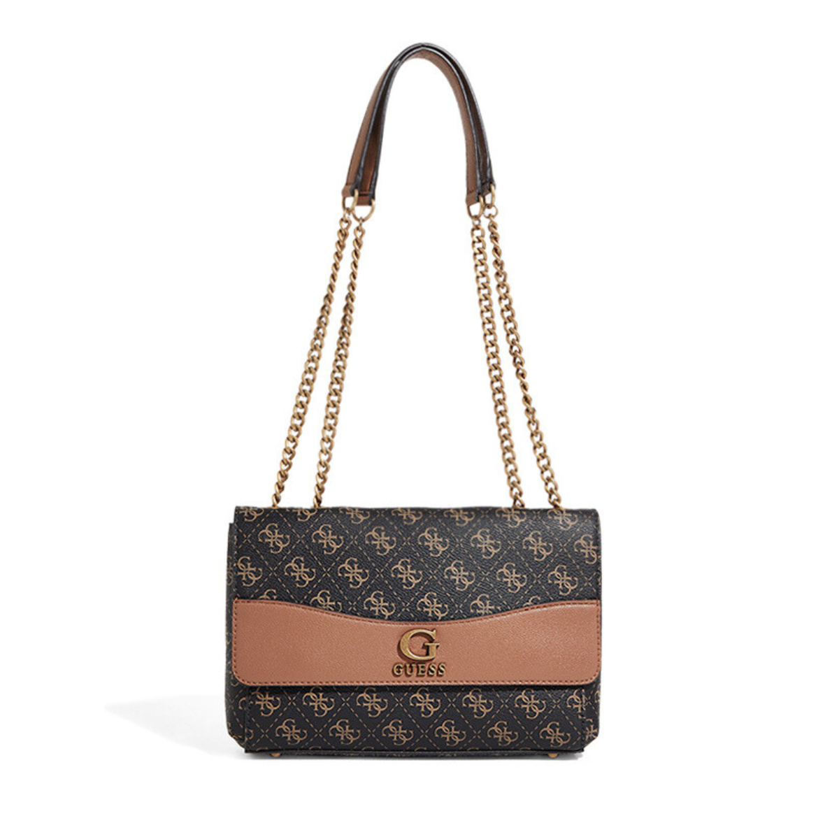 GUESS Nell Logo Crossbody Bag - BEGBRN - Beige/ Brown