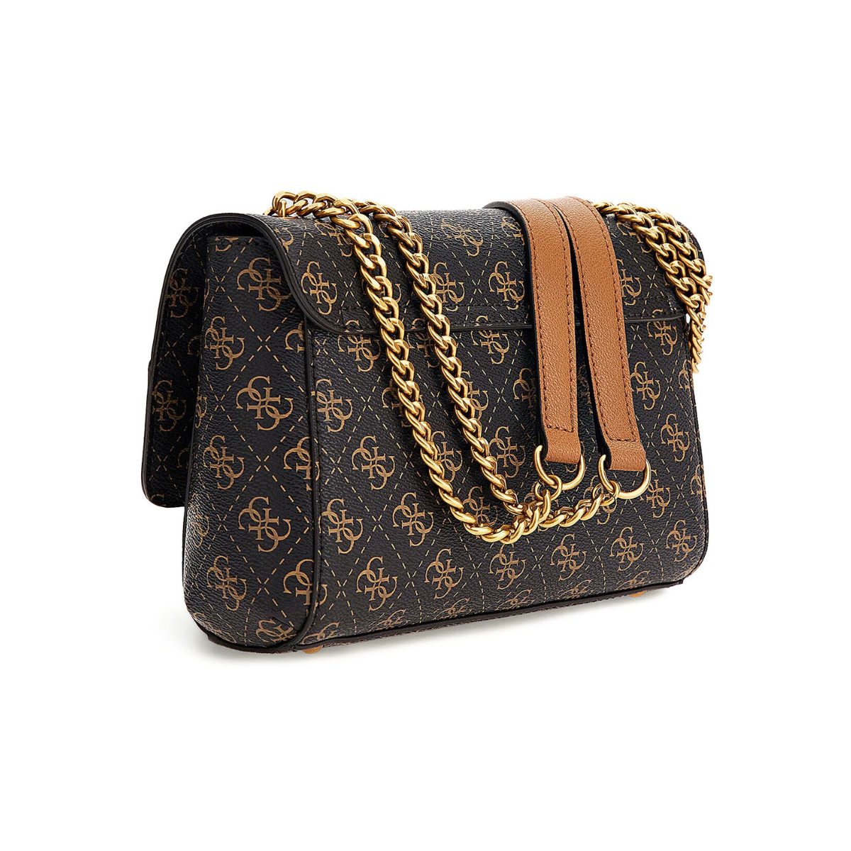 GUESS Nell Logo Crossbody Bag - BEGBRN - Beige/ Brown