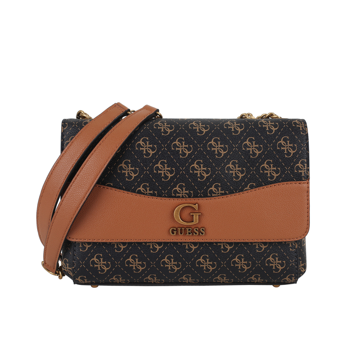 GUESS Nell Logo Crossbody Bag - BEGBRN - Beige/ Brown