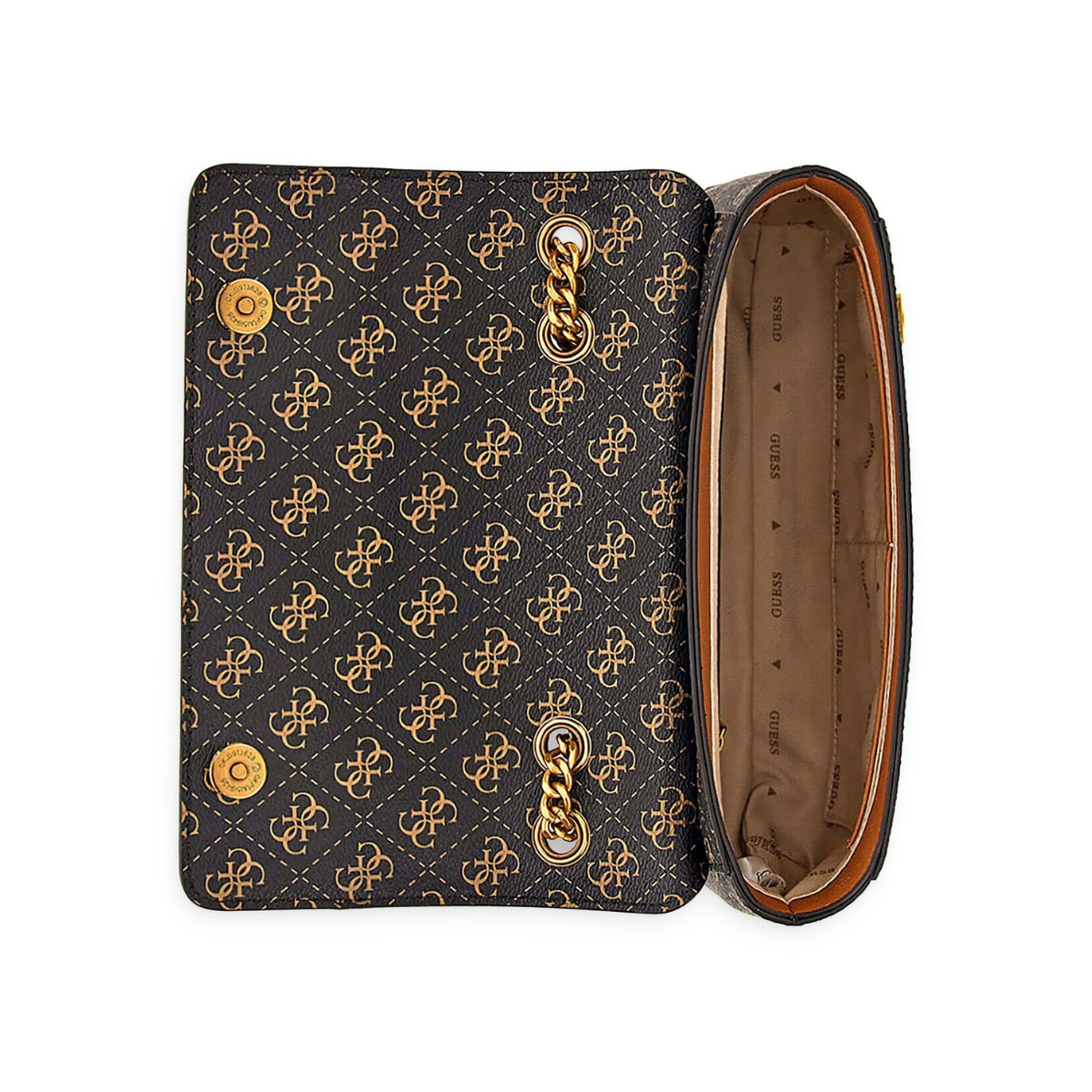 GUESS Nell Logo Crossbody Bag - BEGBRN - Beige/ Brown