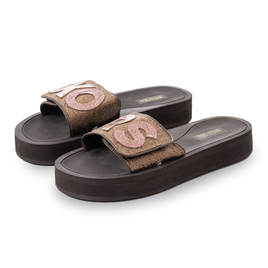 Michael Kors Logo Glitter Wedge Slides Women - BRN - Brown / 36