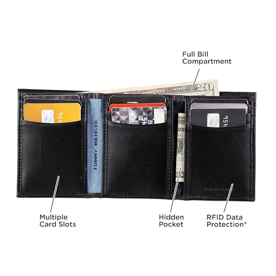 Tommy Hilfiger Cambridge Trifold Leather Wallet - Black