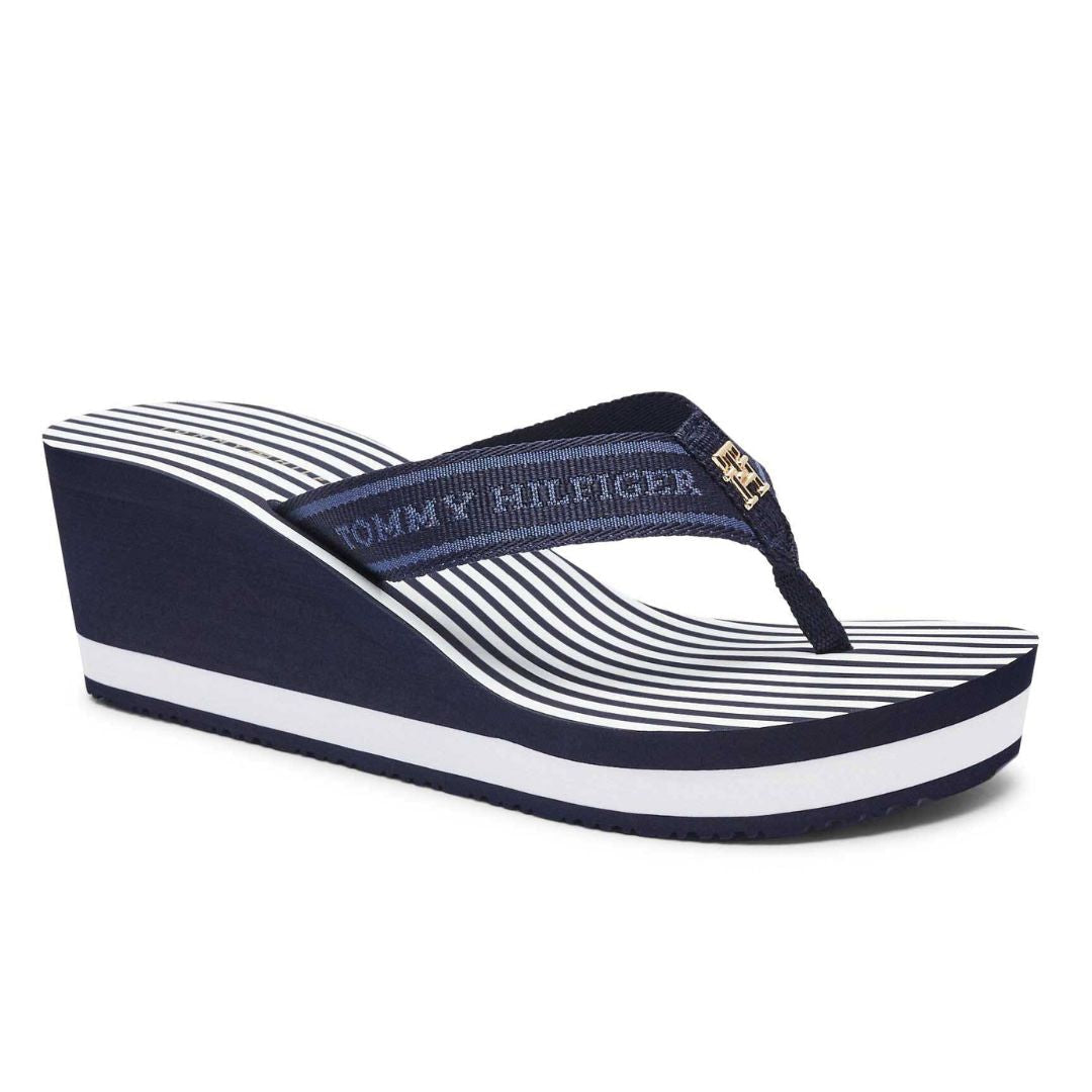 Tommy Hilfiger Flip Flops TH Stripes Wedge Beach Sandal FW0FW08521 NVY Navy / 35