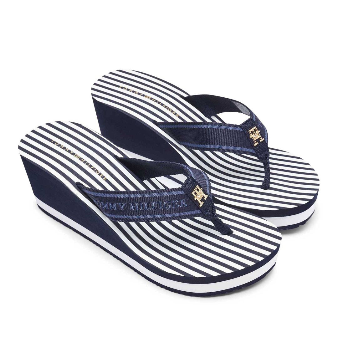 Tommy Hilfiger Flip Flops TH Stripes Wedge Beach Sandal FW0FW08521 NVY