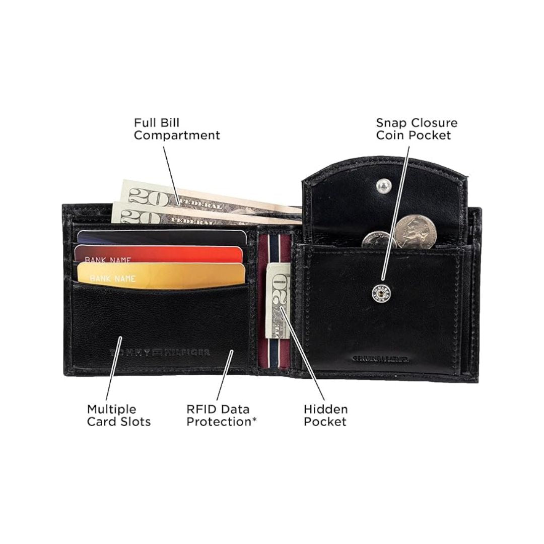 Tommy Hilfiger Leather Slim Bifold With Coin Pocket Men - BLK - Black