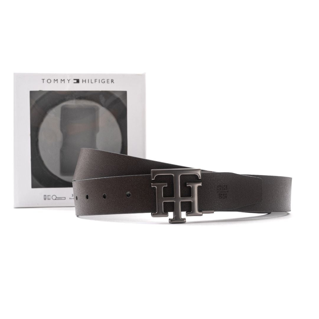 Tommy Hilfiger Monogram Logo Reversible Leather Belt – Black/Brown - Black/ Brown / OS