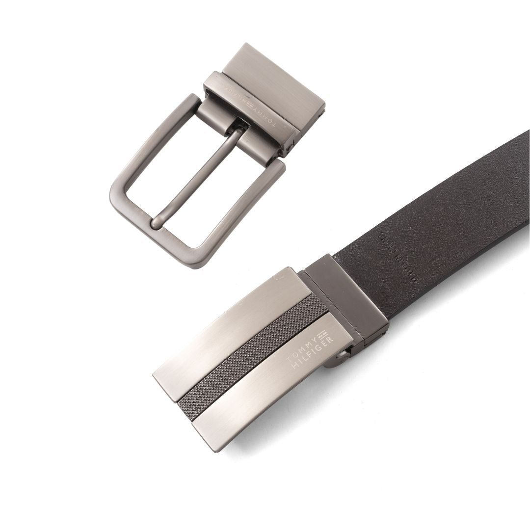 Tommy Hilfiger Reversible Leather Belt with Two Buckles – Black/Brown