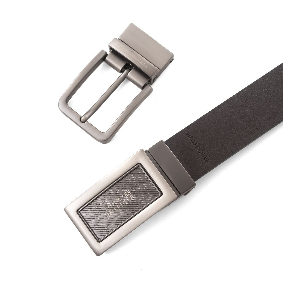 Tommy Hilfiger Reversible Leather Belt with Two Buckles – Black/Brown