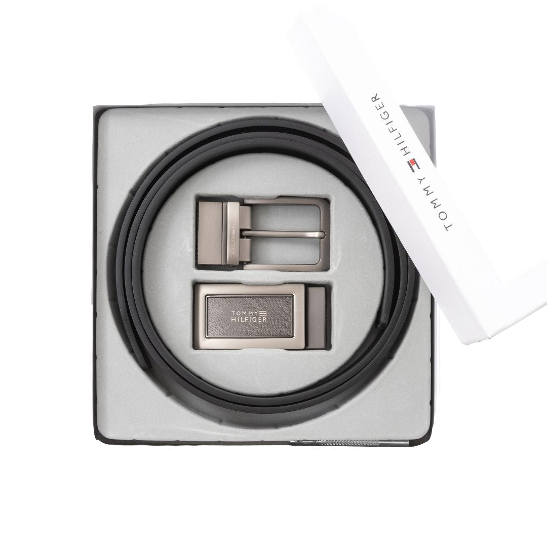 Tommy Hilfiger Reversible Leather Belt with Two Buckles – Black/Brown