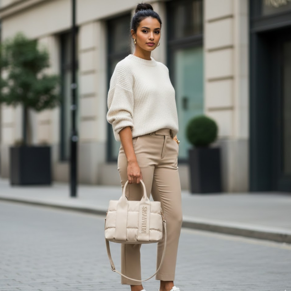 Steve Madden Bbando Quilted Nylon Satchel Shoulder Bag Women - BEG