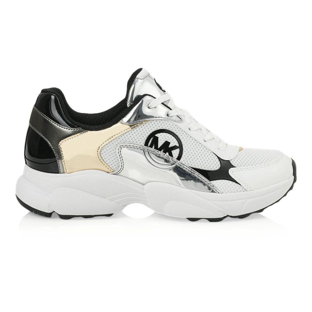 Michael Kors Sami Metallic Two-Tone Signature Logo Sneaker - WHTMTC