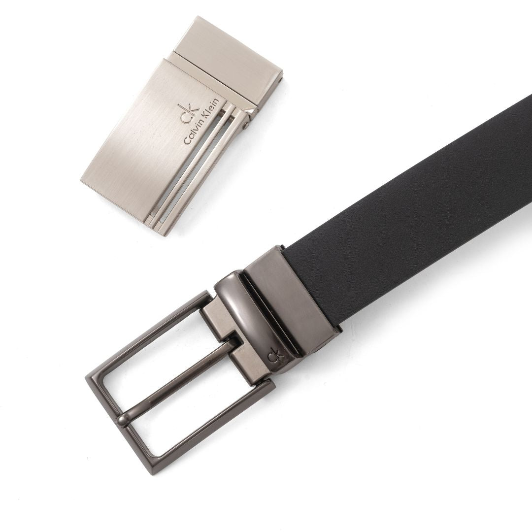 Calvin Klein Reversible Leather Belt with Two Buckles – Black/Brown