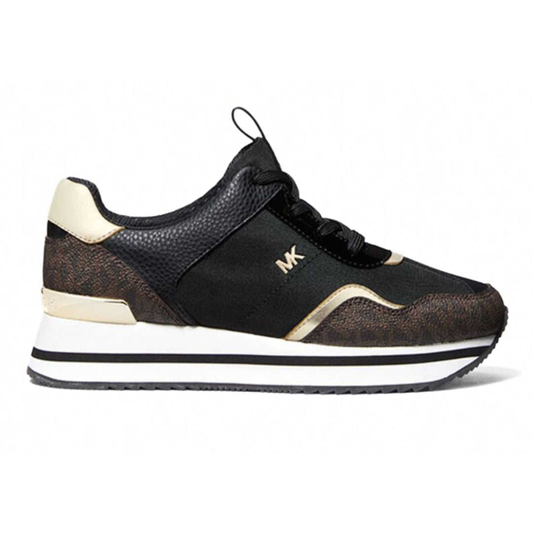Michael Kors Raina Mixed-Media Platform Trainer - BLKBRN