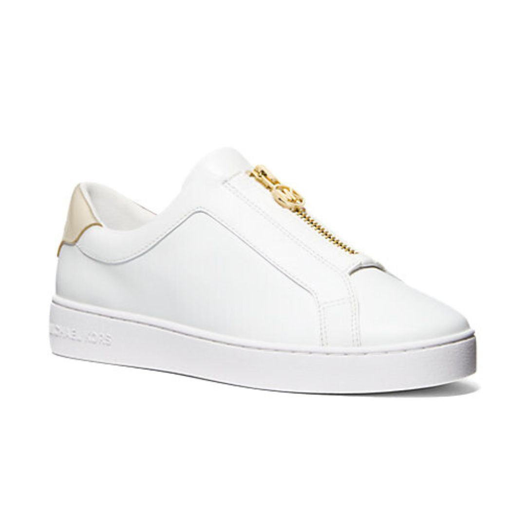 Michael Kors Keaton Leather Zip-Up Sneaker Women - WHTGLD
