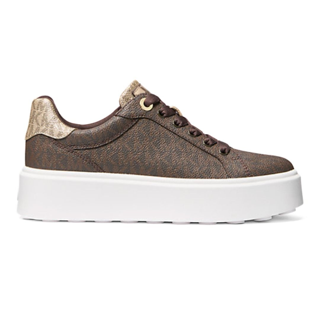 Michael Kors Romey Metallic Two-Tone Signature Logo Platform Sneaker - BRN