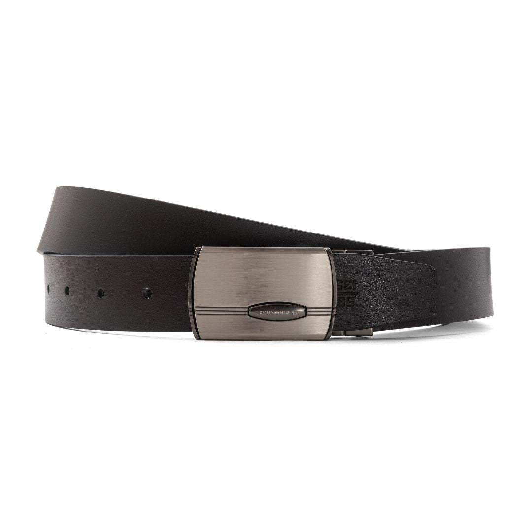 Tommy Hilfiger Reversible Leather Belt with Two Buckles – Black/Brown