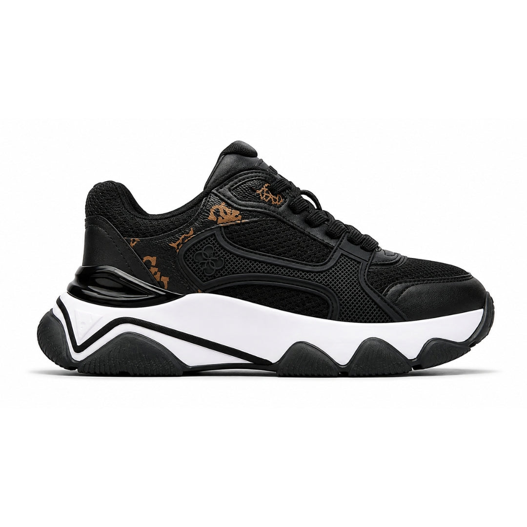 GUESS Mazzy Mixed Leather Sneakers Women - BLKWHT