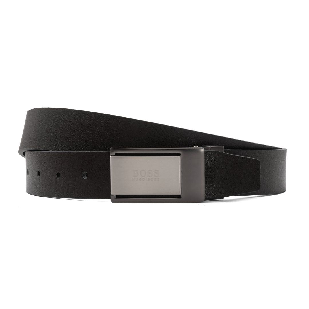 HUGO BOSS Reversible Leather Belt with Two Buckles – Black/Brown