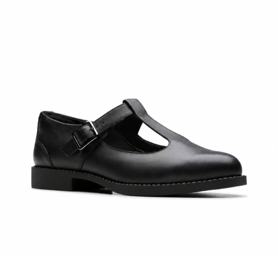 Clarks Tapa Hope Youth Black Leather Women  - BLK