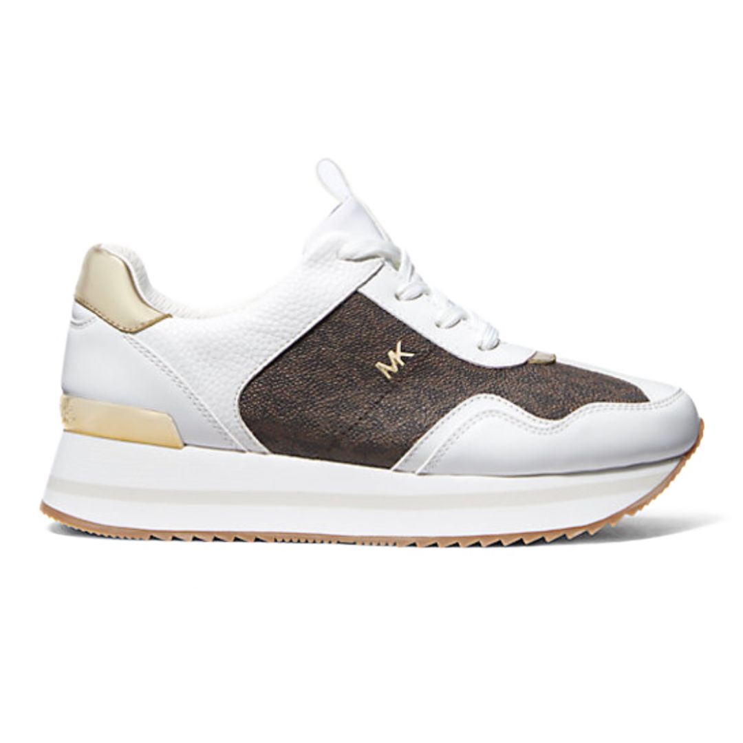 Michael Kors Raina Mixed-Media Platform Trainer - WHTBRN