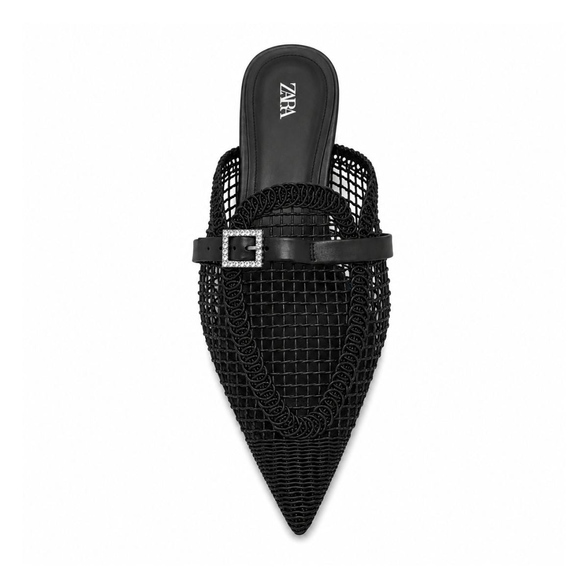 ZARA parkly Rhinestone Flat Sandals Women 1615-010- BLK