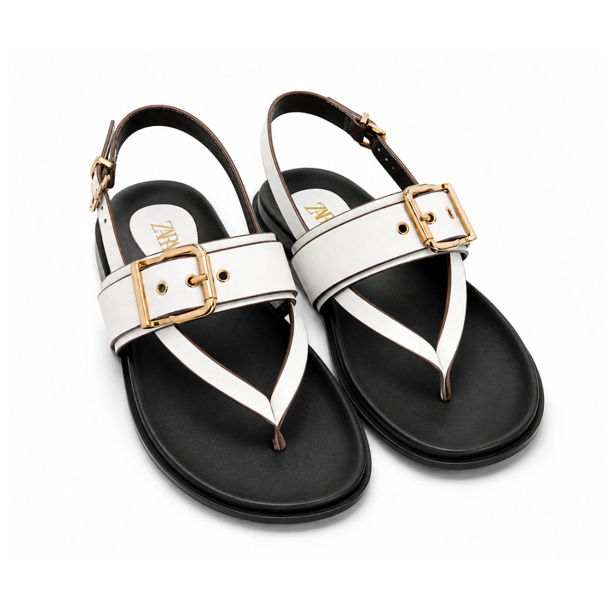 ZARA  Flat Slider with Buckles Sandals Women 1615-015 - WHT