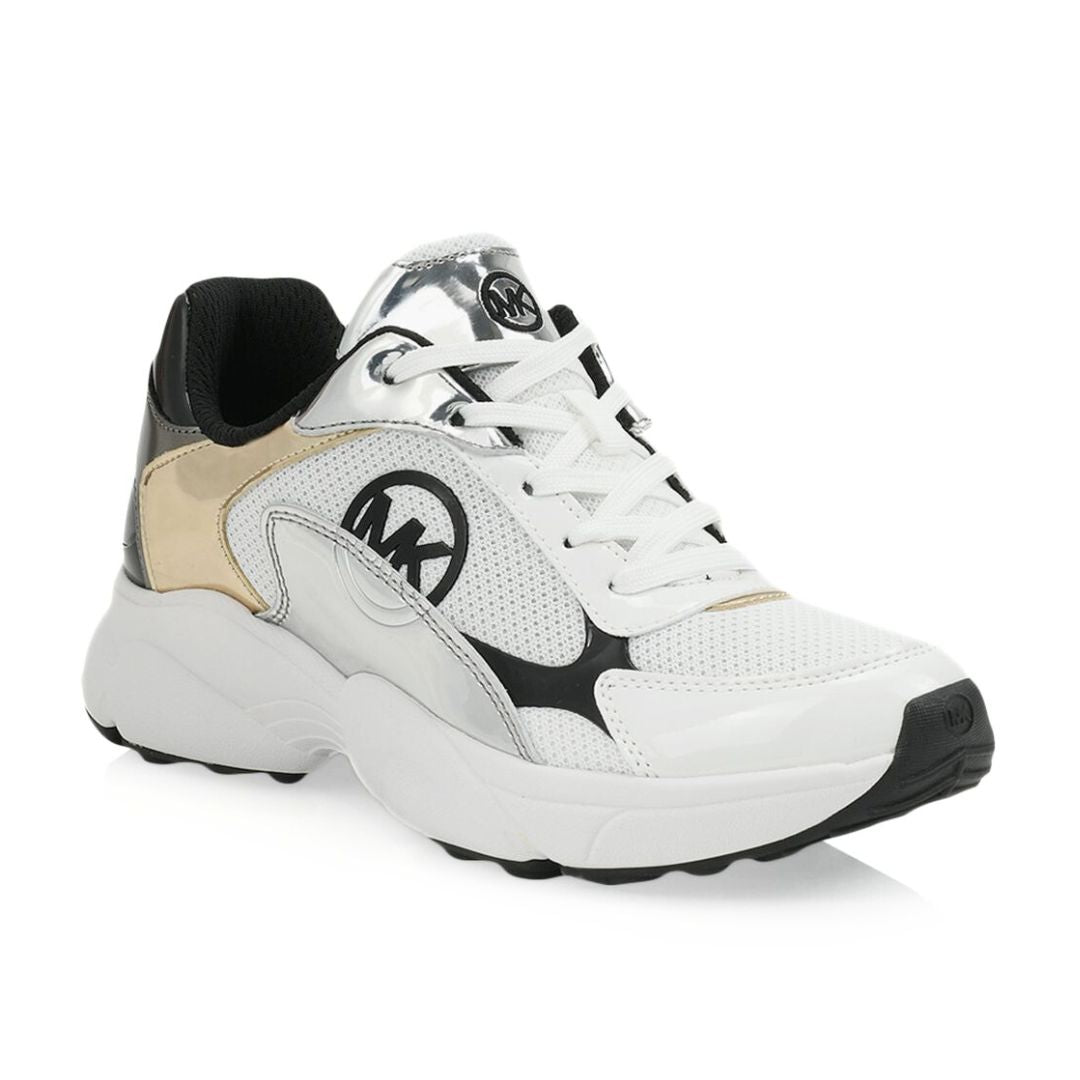 Michael Kors Sami Metallic Two-Tone Signature Logo Sneaker - WHTMTC