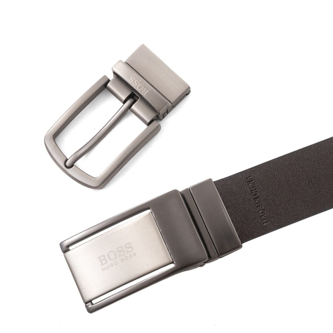 HUGO BOSS Reversible Leather Belt with Two Buckles – Black/Brown