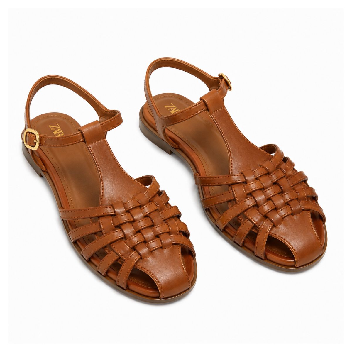ZARA Braided Leather Sandals Women 1615-018 - TAN