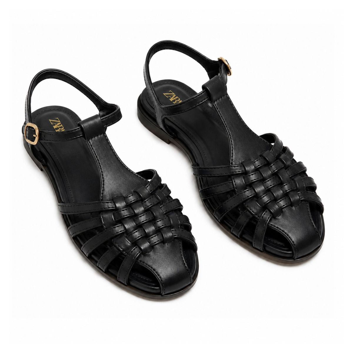ZARA Braided Leather Sandals Women 1615-010- BLK