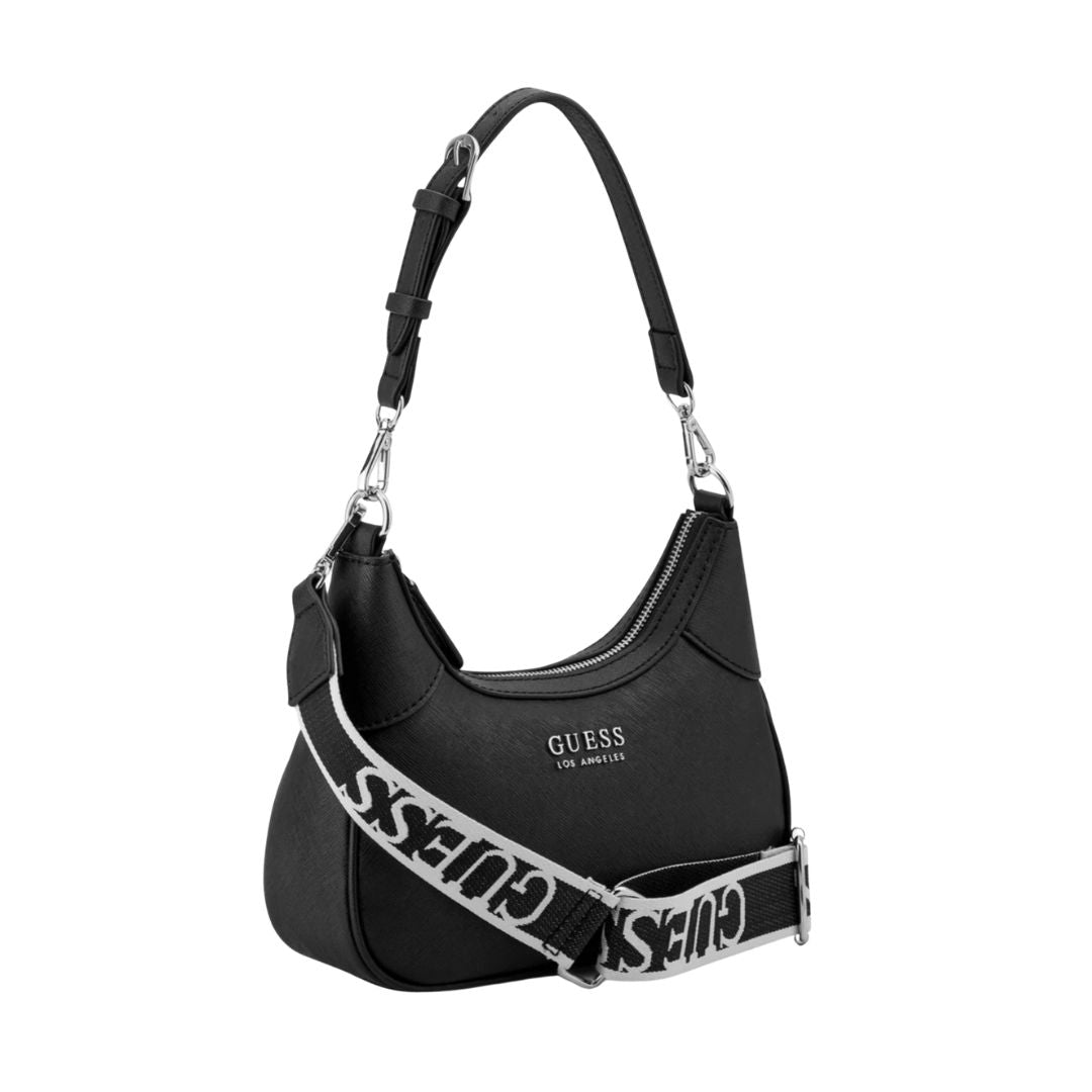 GUESS Berkton Monogram Print Shoulder Bag with Zip Closure - BLK