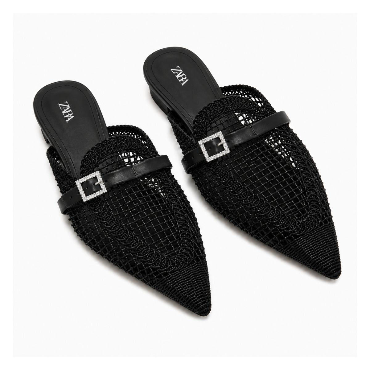 ZARA parkly Rhinestone Flat Sandals Women 1615-010- BLK