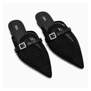 ZARA parkly Rhinestone Flat Sandals Women 1615-010- BLK
