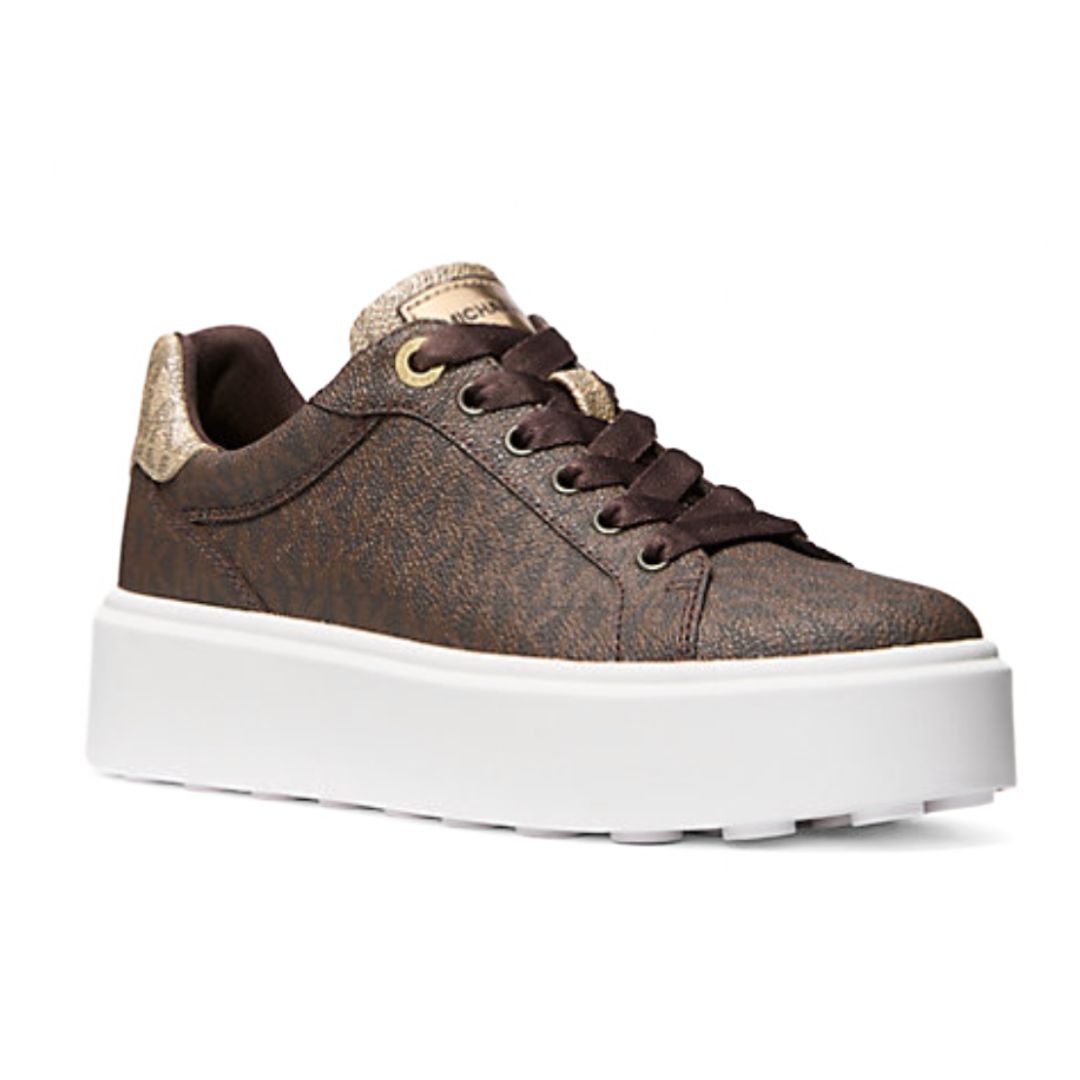 Michael Kors Romey Metallic Two-Tone Signature Logo Platform Sneaker - BRN