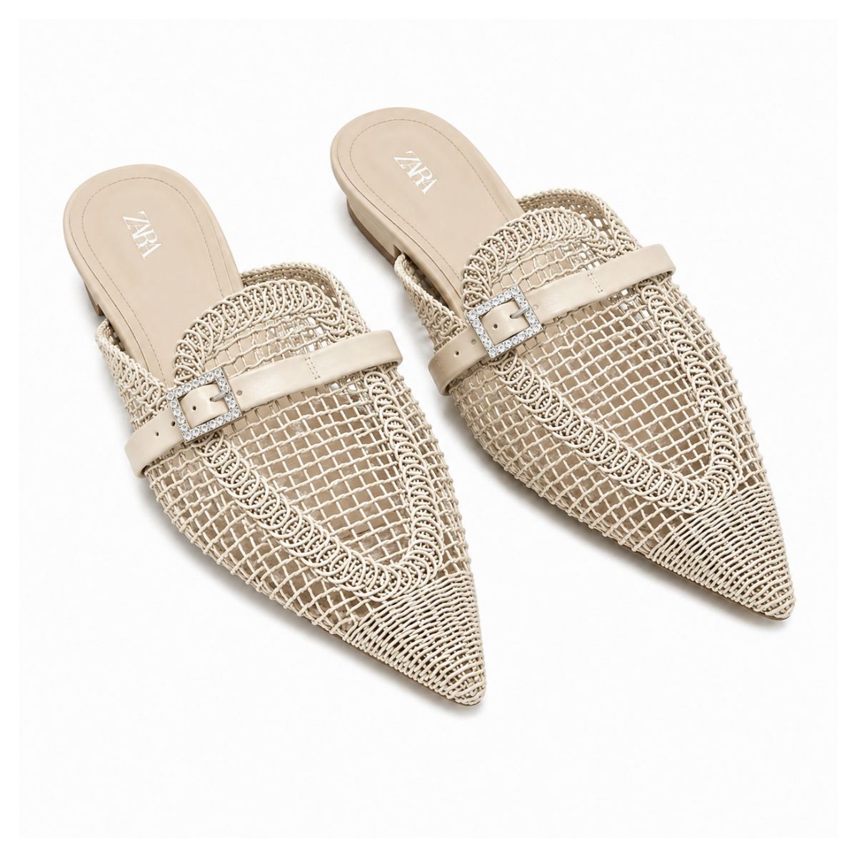 ZARA parkly Rhinestone Flat Sandals Women 1615-011-CRM