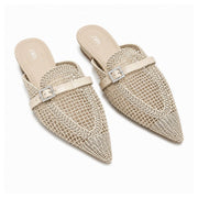 ZARA parkly Rhinestone Flat Sandals Women 1615-011-CRM