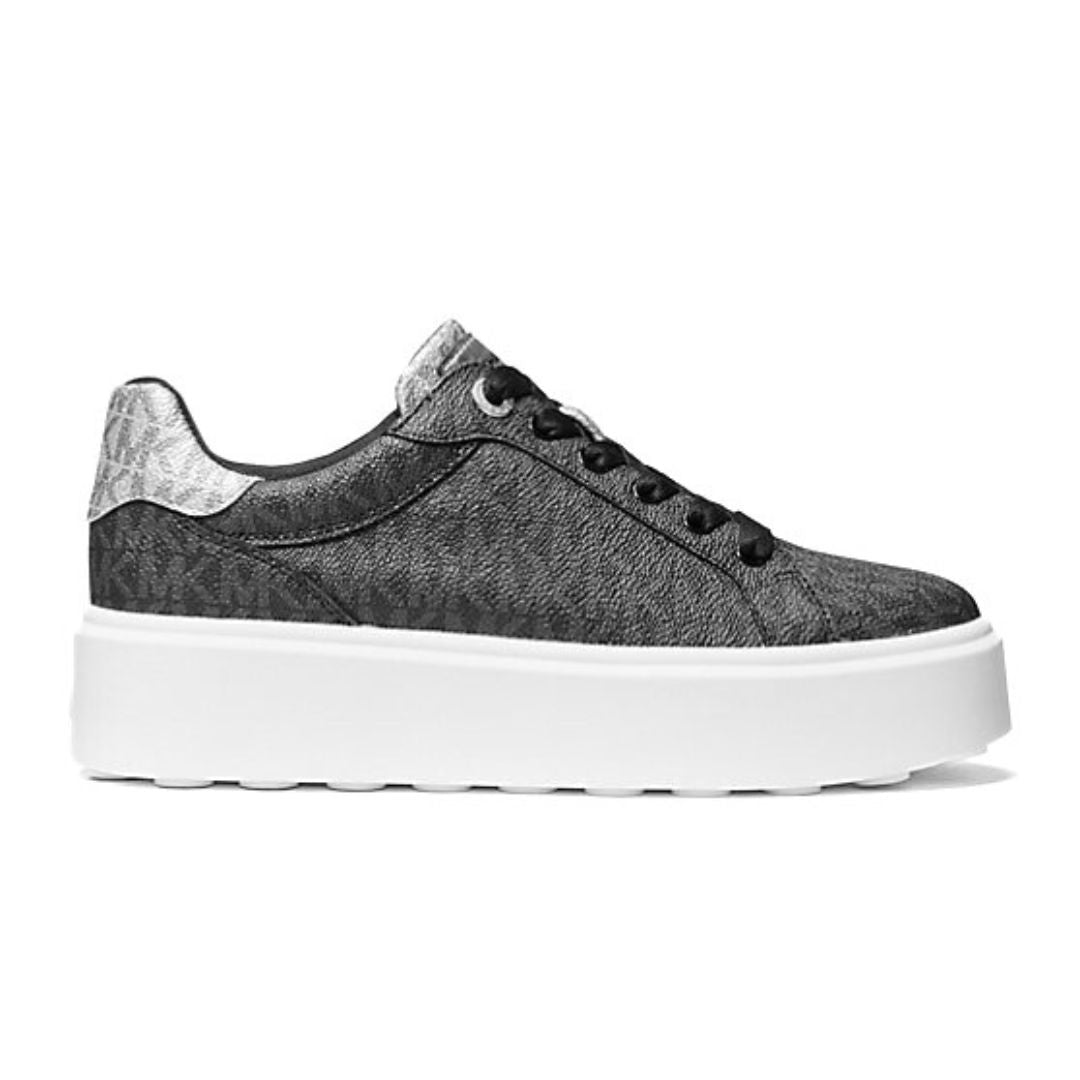 Michael Kors Romey Metallic Two-Tone Signature Logo Platform Sneaker - BLK